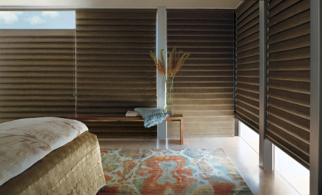 Hunter Douglas Vignette UltraGlide Newport Linen Roman Shades Bedroom ...