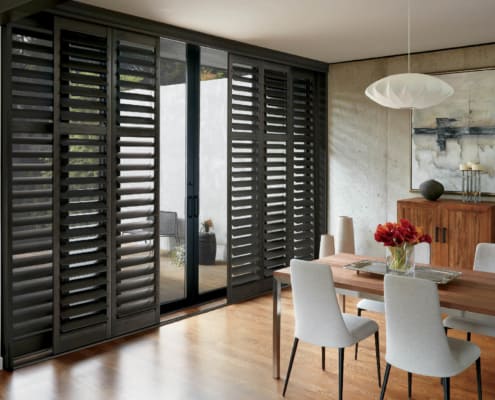 Hunter Douglas NewStyle Hybrid Shutters TruView Bypass Track Dining Room