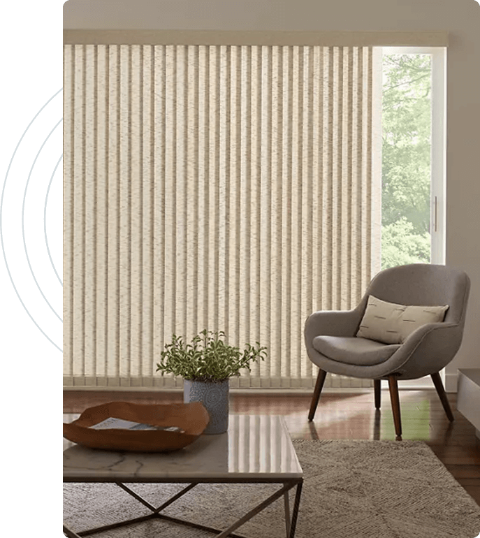 Vertical blinds in a living room.