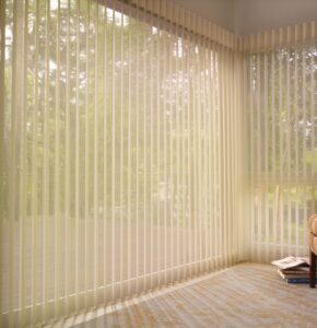 Corner of living room showing off Luminette Privacy Sheers