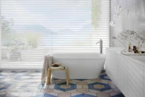 Old style tub in bathroom with Nantucket Window Shadings