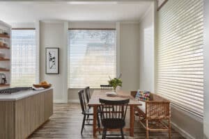 Kitchen with table and chairs and window with Nantucket Window Shadings
