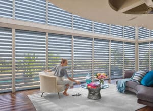 Lady in living with Pirouette® Sheer Shades